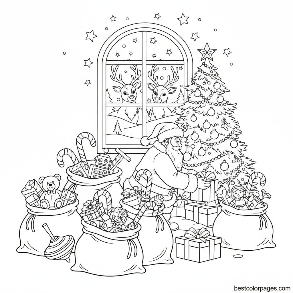 Santa's Festive Gift-Giving Adventure - Free Printable Coloring Page