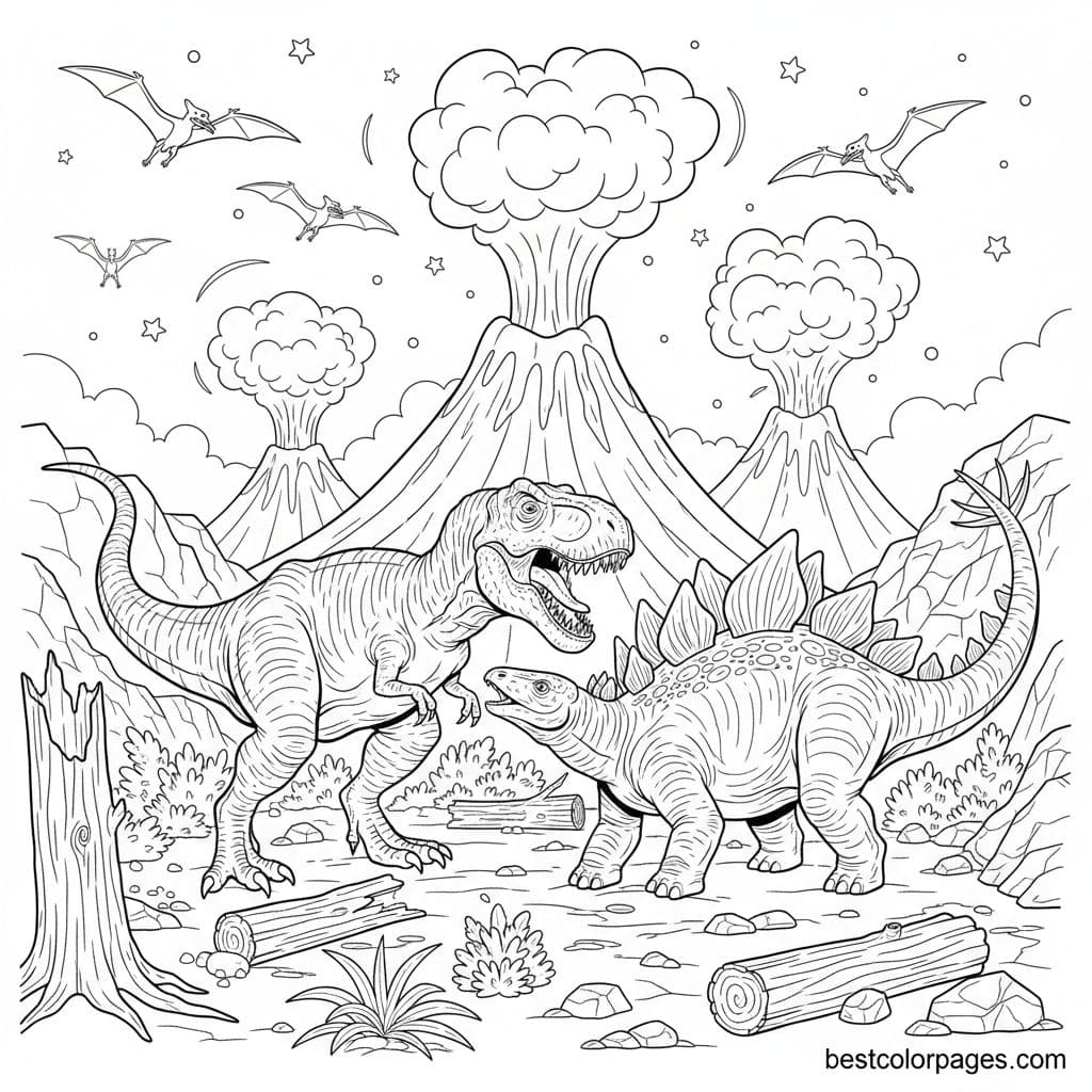 Epic Dino Duel: T-Rex vs Stegosaurus - Free Printable Coloring Page