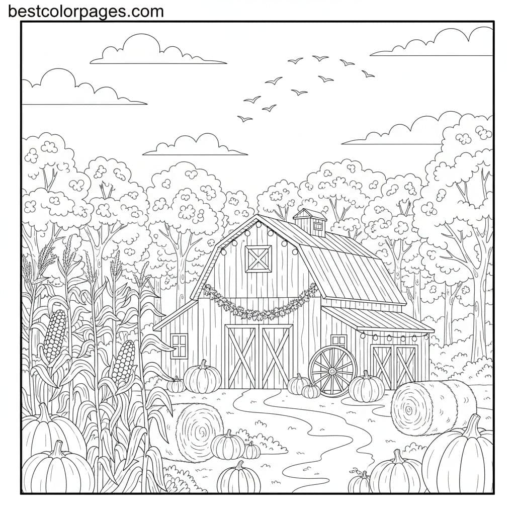 Autumn Harvest Adventure on the Farm - Free Printable Coloring Page