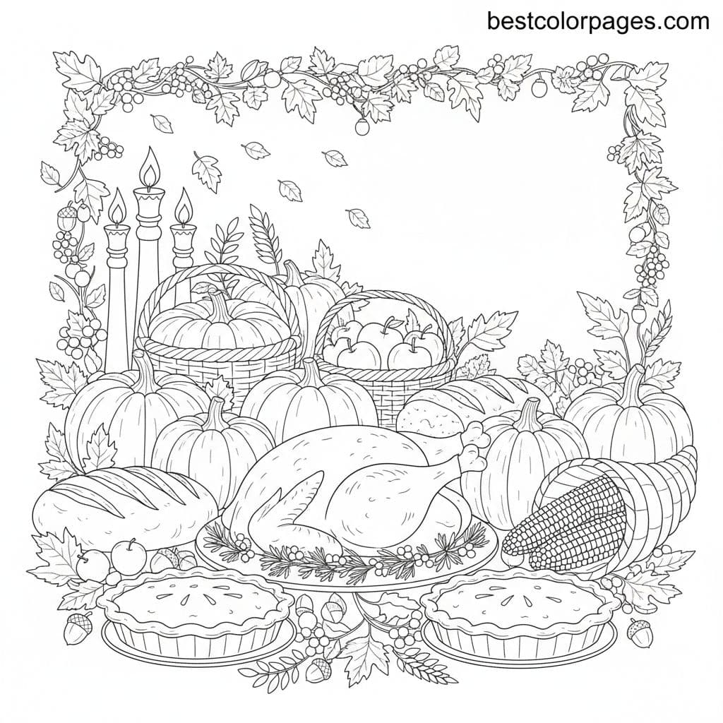 Thanksgiving Harvest Feast Extravaganza - Free Printable Coloring Page