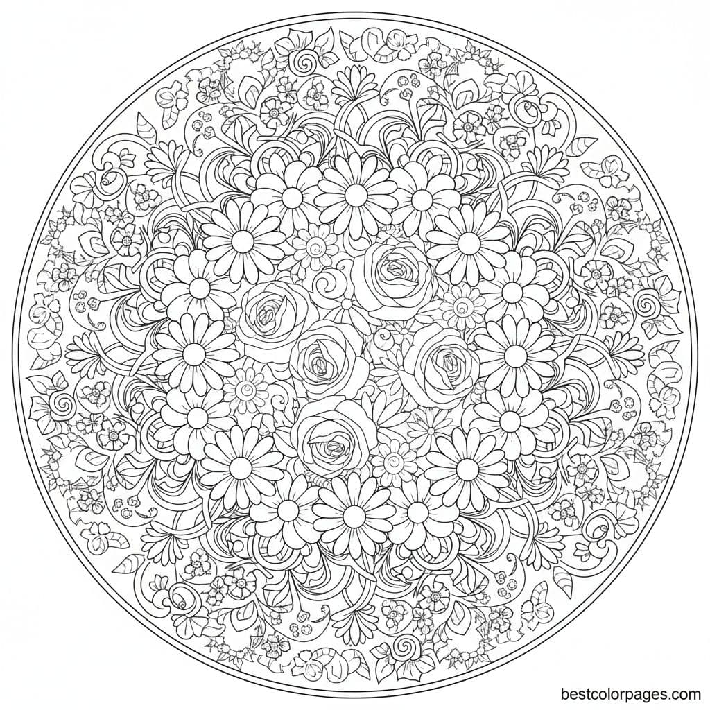 Floral Fantasy Mandala Extravaganza - Free Printable Coloring Page