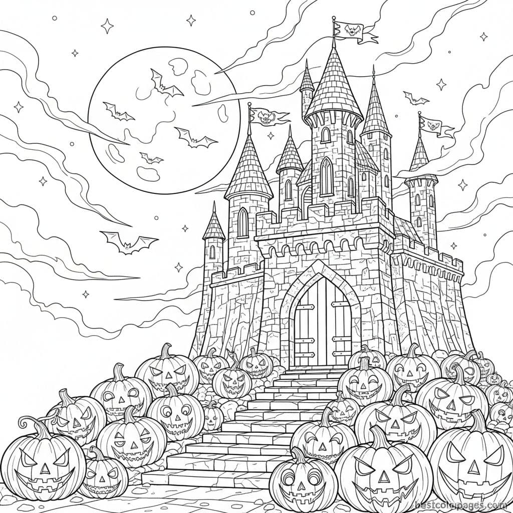 Spooky Castle Under a Full Moon